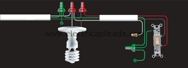 Parte 2 - Cableado eléctrico típico para conexión de tomacorrientes e interruptores en instalaciones eléctricas 2 Conexion interruptor sencillo al final del circuito diagrama