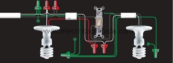 Parte 2 - Cableado eléctrico típico para conexión de tomacorrientes e interruptores en instalaciones eléctricas 4 Conexion interruptor sencillo alimenta dos lamparas diagramas