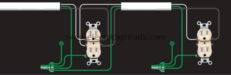 Parte 1 - Cableado eléctrico típico para conexión de tomacorrientes e interruptores en instalaciones eléctricas 2 Tomacorriente en secuencia