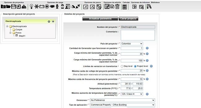 Programa/software online para dimensionar y calcular plantas eléctricas o grupos electrógenos 1 parametros del software cummins