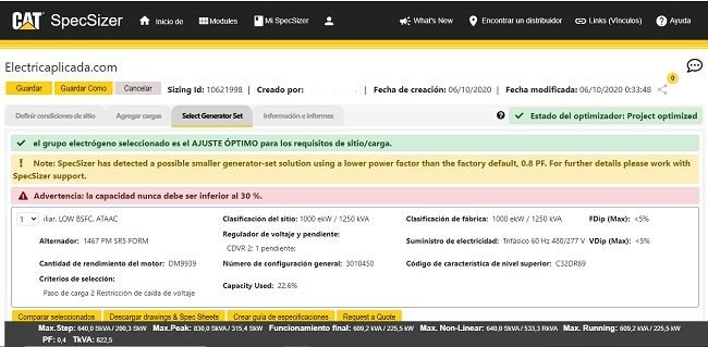 Software para calcular y dimensionar generadores eléctricos o grupos electrógenos 3 resultado seleccion grupo electrogeno software de calculo de plantas electricas
