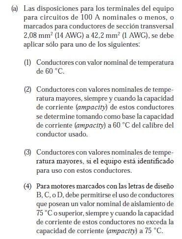 Como proteger contra sobrecorriente alimentadores y ramales eléctricos según NEC/NFPA/NTC2050. <strong><font color="E87D23">!!! PREMIUM !!!</font></strong> 7 Sección 110.14 (C) (1) (a)