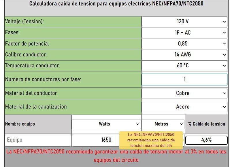 Caída de tensión o voltaje - Calculadora, formula, causas, efecto, solución, máxima admisible 14 Problema Caida de tension