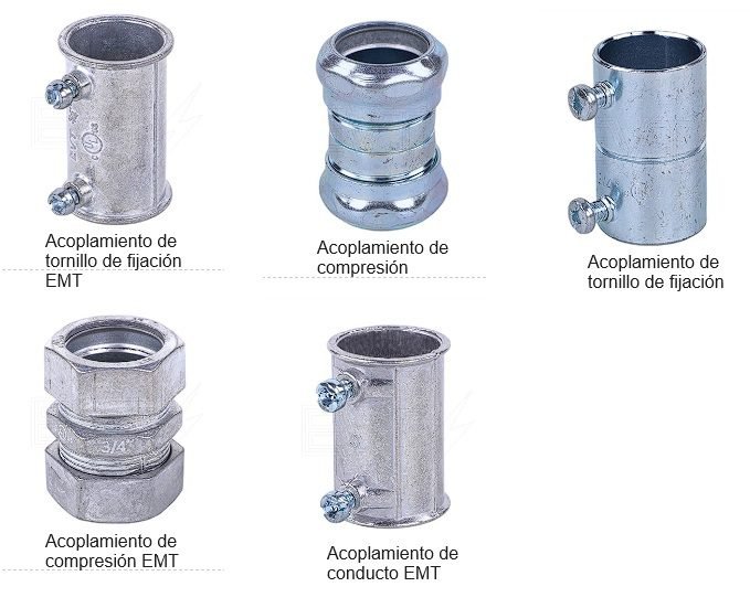 Tuberia EMT electrica metalica, usos, ocupacion, soportes, accesorios, comparacion 5 Acoplamiento o conector para tuberia EMT